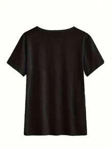 Women's Simple Loose Fit T-Shirt, Modern Style, Lightweight Spring Summer Tops For Women, Cowboy Boot And Letter Print T-Shirt, Casual Short Sleeve Round Neck, Breathable Cotton, Comfortable Fashion Clothing For Daily Street Wear, Simple And Cozy Short Sleeve T-Shirt For Daily Use. - 黑色 - 查看 3