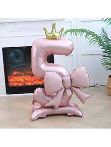 42-Inch Extra Large Pink Crown & Bow Foil Balloon Set, Suitable For Birthday, Anniversary Party Decoration - Multicolor - View 9