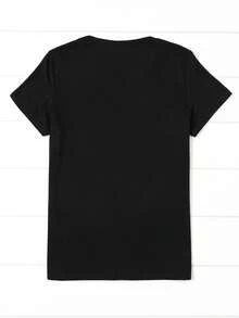 Camiseta de manga corta con estampado de labios de camuflaje para mujer - Suave, transpirable, lavable a máquina, top casual de verano - Negro - Ver 2