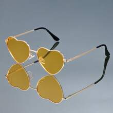 Unisex Heart-Shaped  Women, Purple To Golden Gradient Lens Lentes, Metal Hinges Statement Eyewear, Summer Beach Glasses For Photo Shoots Party Everyday Halloween Christmas Birthday Gift - 紫色 - 查看 9