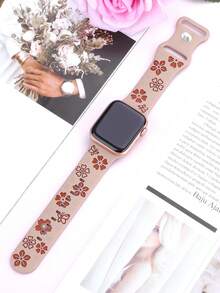 Dây đeo đồng hồ chạm khắc hoa, tương thích với Apple Watch 41mm 40mm 44mm 45mm 42mm 38mm 49mm 46mm, hoa dễ thương, dây đeo thể thao bằng silicon mềm mại tương thích với Apple Watch Series 11 10 SE 9 8 7 6 5 4 3 Ultra, dây đeo đồng hồ thời trang nữ họa tiết hoa, tương thích với dây đeo . - LD004 Hương hoa - Trà sữa nâu - Xem 3