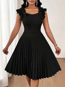 Vestido mini de fiesta con estampado floral y pliegues a la moda para mujer - Negro - Ver 6