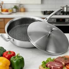 Chảo rán/chảo xào bằng thép không gỉ 30,48cm (12 inch) có nắp, nhiều lớp thép không gỉ giúp truyền nhiệt đều, bề mặt được đánh bóng, an toàn khi sử dụng trong máy rửa chén và lò nướng, tương thích với bếp từ và tất cả các loại bếp. - Xem 13