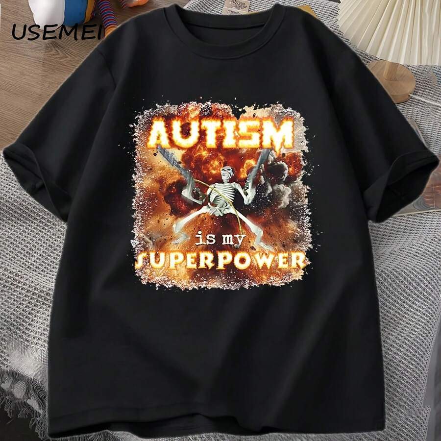 Camiseta con esqueleto divertido de superpotencia para hombre, camisetas ofensivas extrañamente específicas, camiseta informal de algodón de manga corta, ropa de calle - forma - Ver 1