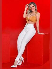 Women's Flat Belly Pants, Riding Pants, Disguise Cellulite - trắng - Xem 4