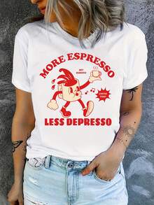 1 camiseta con estampado de una taza de espresso de dibujos animados, 180g 100% algodón - Blanco - Ver 12