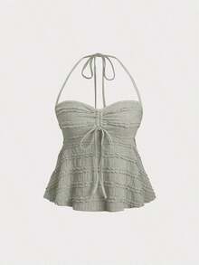 Tops halter con cordón en el busto de color sólido, estilo Y2K para mujeres - Verde militar - Ver 1