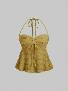 Top de tirantes con cuello halter y pliegues en Y2K - Verde 2 - Ver 1