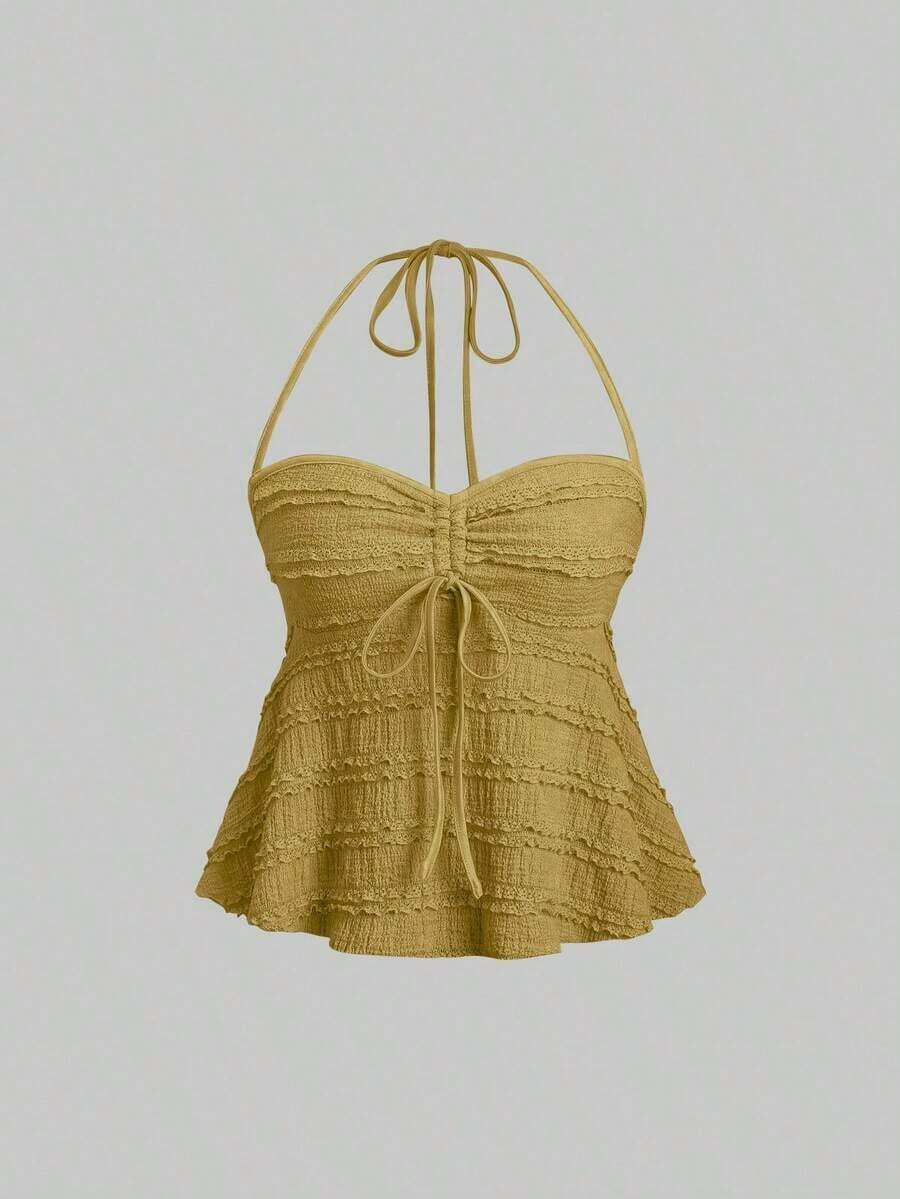 Top de tirantes con cuello halter y pliegues en Y2K - Verde 2 - Ver 1