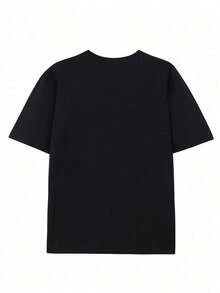 Short-Sleeve T-Shirt With Cross And Slogan Print, Casual Summer Style, Loose Fit, Versatile, Y2K T-Shirt - Hitam - View 2