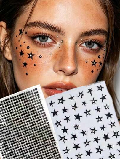 1pc European And American Style Black Star Face Decor Sticker With Rhinestones, Create Elegant Stage Makeup, Party/Music Festival Makeup Accessory