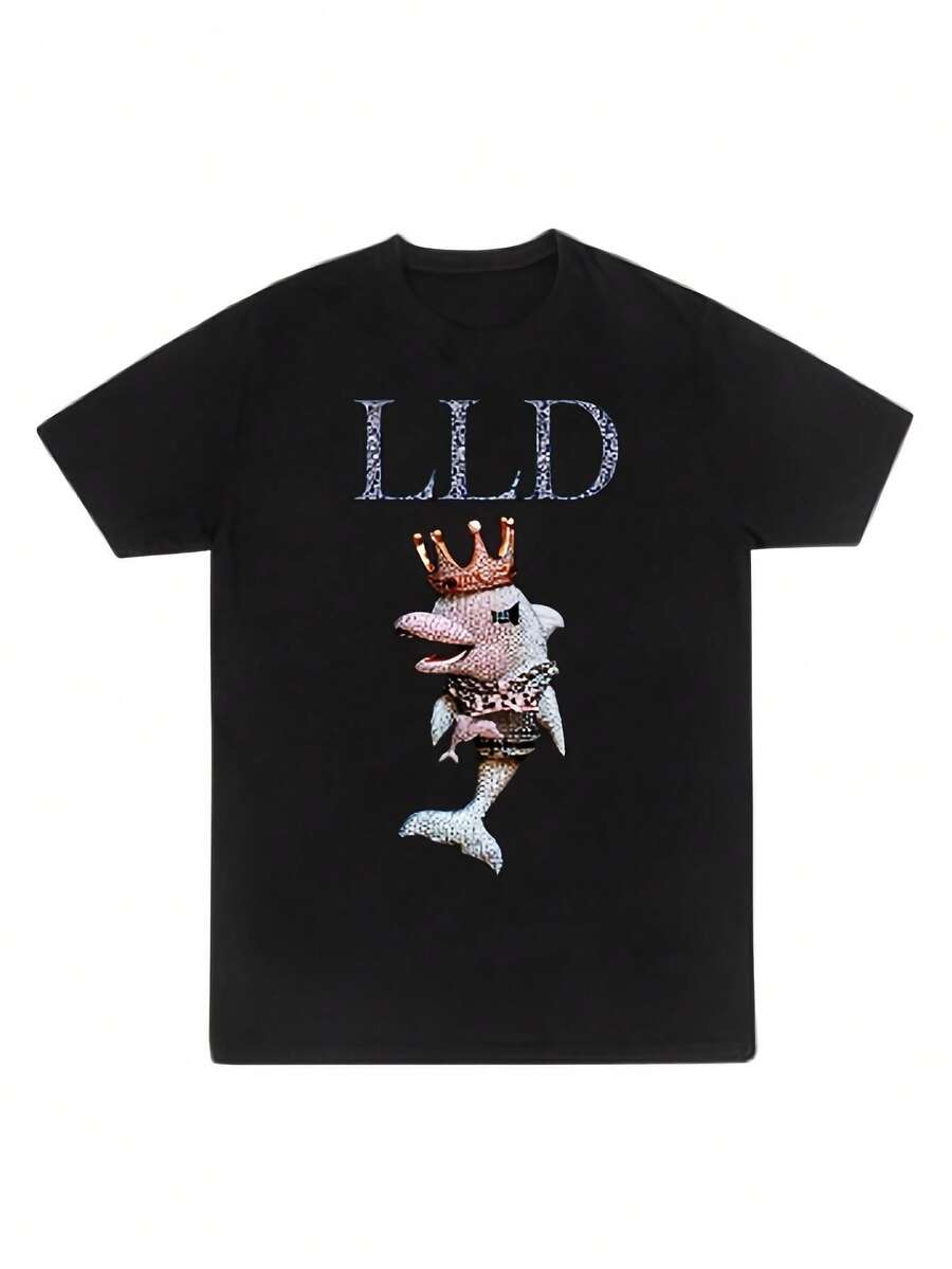 LLD Printed T-Shirt - Black Hop Design, Sizes S-5XL, Knit Fabric, Machine Washable, Round Neck, Casual Fit, Suitable For All Seasons, Features Eye-Catching Prints And A Bright Look, All-Season Clothing, Hop T-Shirt, Loose And Comfortable. - Black - View 1