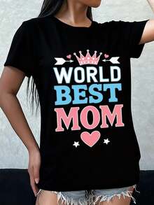 World's Best Mom T-Shirt For Women - Stylish Funny Black T-Shirts, Stylish Summer Clothes, Spring And Summer Apparel, Outdoor Loungewear, New Spring And Autumn Styles, Fashionable Printed T-Shirts, Outdoor Activity Clothes - 黑色 - 查看 6