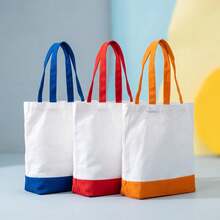Colorblock Canvas Shoulder Tote Bag, Wide Comfortable Handle, Large Open Top For Easy Storage, 3 Available Colorways - View 10