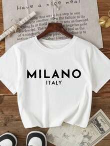 Nueva Camiseta Casual de Verano para Mujer con Estampado de Texto de la Ciudad de Milán, Estilo Urbano Vintage de Verano, Unisex, Holgada, de Algodón, Manga Corta y Cuello Redondo - Blanco - Ver 1