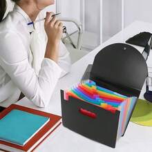 1pc Accordion File Folder, 25 Expandable Pockets Document Organizer, Portable File Bag With Blank Labels, Suitable For Home Office School Supplies - Rainbow Flap Accordion Bag - View 8