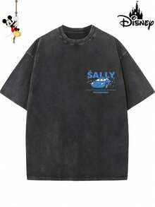Men's Disney Black Washed Cars Sally Tee, Retro Print, Loose Fit, Premium Cotton. - Black - View 3