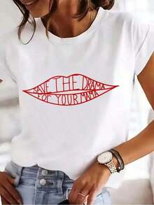 Camiseta Casual de Cuello Redondo para Mujer, 100% Algodón, Estampado con la Frase "Save The Drama For Your Mama", Largo Regular - Para Todas las Temporadas 100% Algodón - Blanco - Ver 7