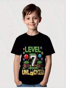 Camiseta informal holgadaLevel 7 Unlocked Pixel Art Birthday T-Shirt For 7-Year-Olds - Soft Breathable Short Sleeve Tee With Vibrant Game-Inspired Design, Unisex Casual Gift For Boys & Girls, Outdoor Play & Birthday Parties, 7th Birthday Outfit, Fun Kids Clothing, Funloving Kids Graphic Tees Toddler Boy Shirts Para Hombre Funny Shirts Back To School Clothes Boys Girls School Clothes Printed & Shipped In USA,Dulce niña,Camisa de manga corta para hombre,Camiseta de mujer de algodón puro,Retro Y2K,Láminas de anime,Ropa de apoyo esencial para la Copa del Mundo,Camisetas con diseños gráficos para niños pequeños, - Negro - Ver 6