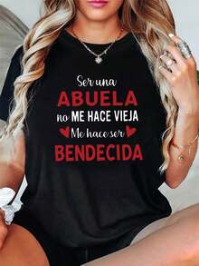 Camiseta de mujer en español 'Ser abuela no me hace vieja' - Ser abuela me bene, Top casual de manga cortarrimavera y verano, perfecto para regalos, vacaciones y uso diario (corte regular) - Negro - Ver 2