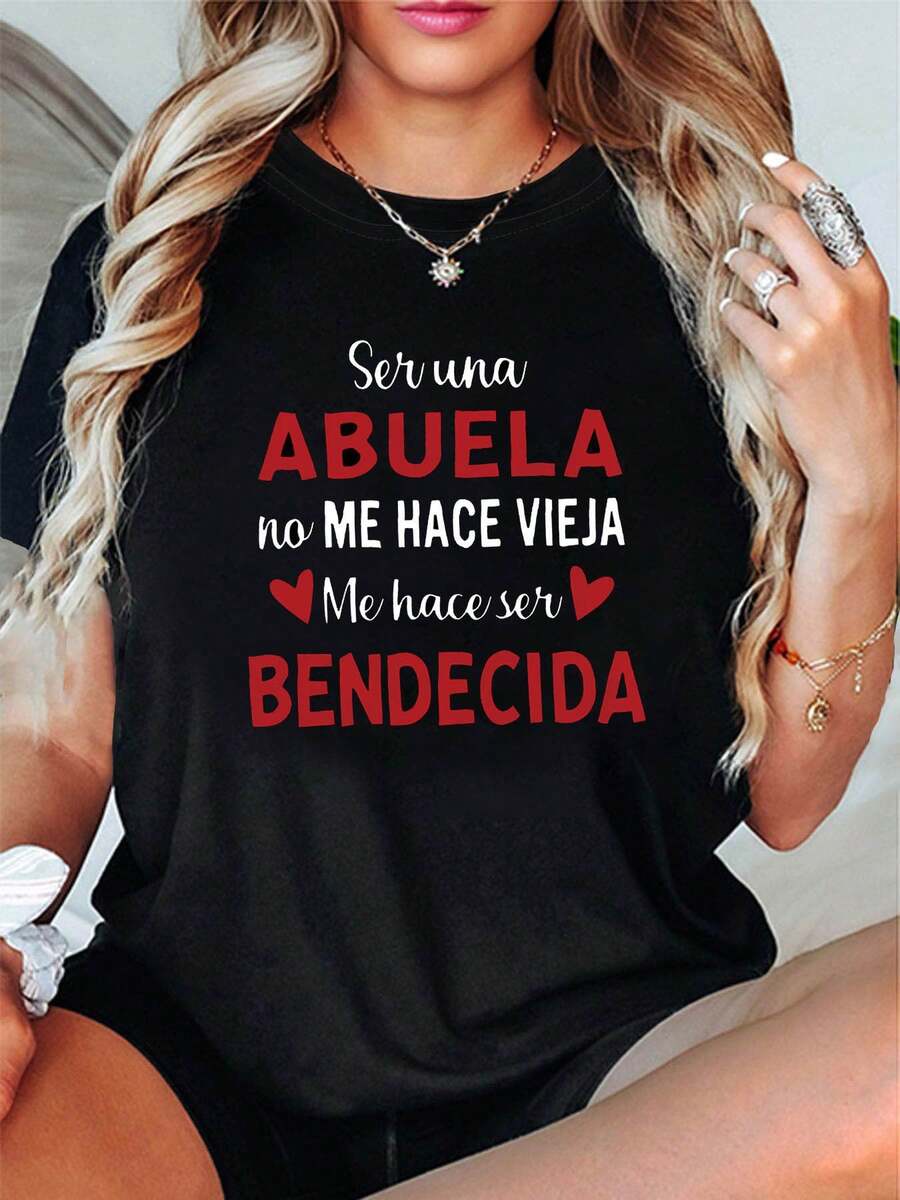 Camiseta de mujer en español 'Ser abuela no me hace vieja' - Ser abuela me bene, Top casual de manga cortarrimavera y verano, perfecto para regalos, vacaciones y uso diario (corte regular)