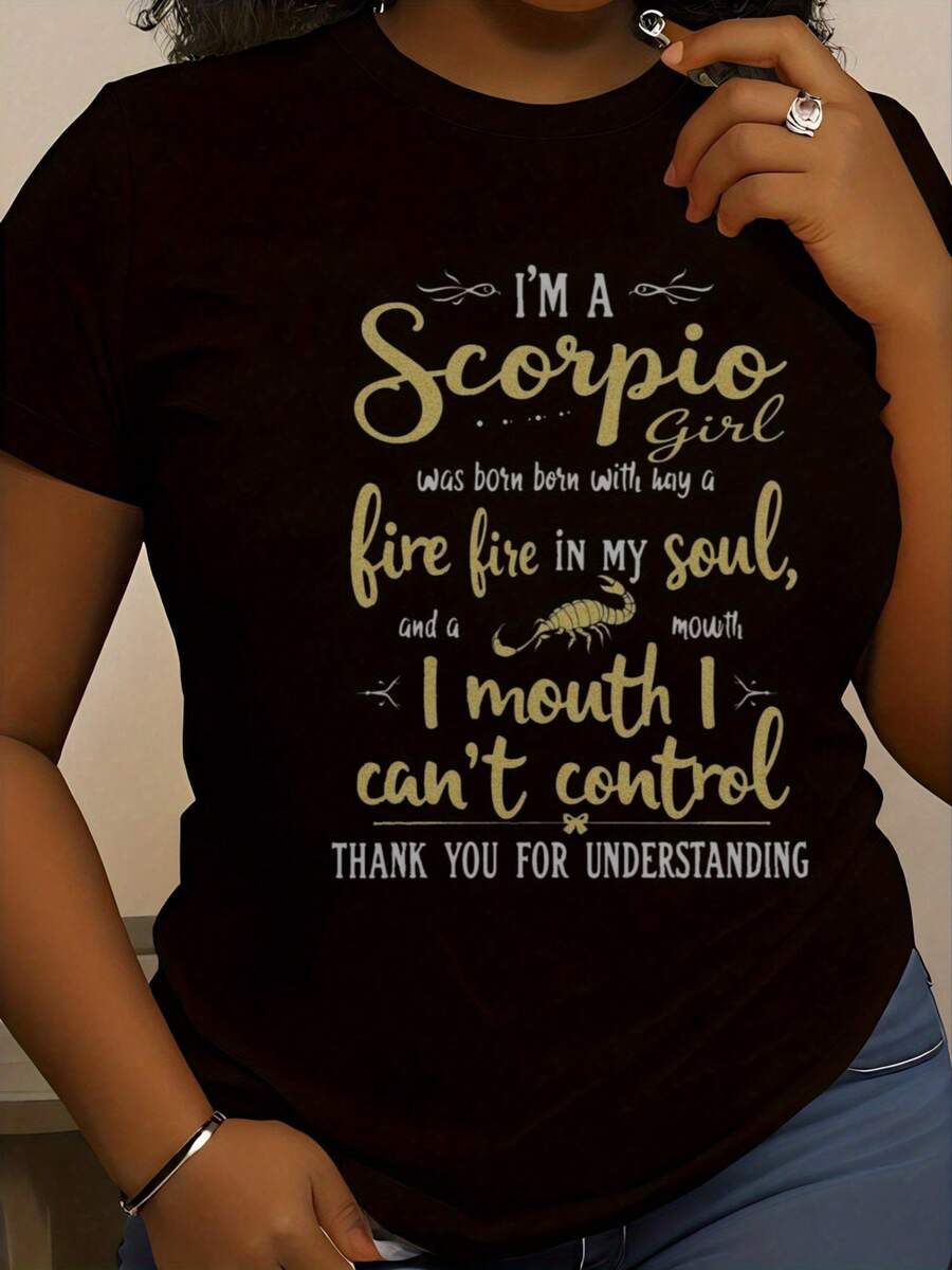 Talla grande, camiseta de talla grande para mujer del zodiaco Escorpio - Símbolo de Escorpio y frases drtidas de Escorpio - Top de astrología marrón oscuro - Idea de regalo de cumpleaños suave para mujer Escorpio - Atuendos de tempor de Escorpio - Regalos casuales de Escorpio lavables a