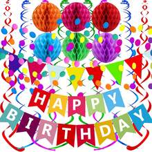 1pc Happy Birthday Banner With Colorful Paper Flag Bunting Paper Circle Confetti Garland Swirl Streamers Honeycomb Ball For Birthday Party Decorations - Colorful Honeycomb Banner Set - View 6