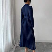 Raffinéa Women's Casual Versatile Commuting Patchwork Blazer Collar Long Sleeve Cinched Waist Pleated Midi Dress, Autumn/Winter Skirt Suits For Woman Blazer Skirt Set - Rosa Pálido - Ver 3