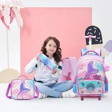 3PCS Girls Rolling Backpack With Wheels For Kids 3D Animal School Roller Backpack,Carry On Travel Luggage With Lunch Bag And Pencil Case For Girls Ages 5-12 - Multicolor Girls Trolley School Bag - View 10