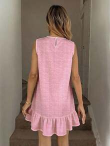 Vestido mini casual con estampado de rayas para mujer, adecuado para primavera/verano - Rosa - Ver 2