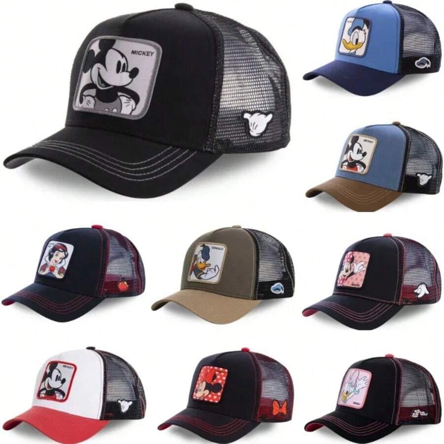 Mũ lưỡi trai lưới Disney Mickey Mouse & Donald Duck, có thêu hình hoạt hình, điều chỉnh được, thoáng khí, chống nắng, thích hợp sử dụng ngoài trời. - Mũ lưỡi trai - Xem 1