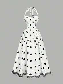 Vestido largo con estampado floral romántico con escote de cuello alto, para el Día de San Valentín, vestido de primavera, atuendo para brunch, atuendo para fiesta del té, atuendo para vacaciones en la playa, vestido floral para mujer, vestido v - Blanco y Negro - Ver 6