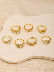 Bộ nhẫn nữ 7 món, thiết kế vương miện sao biển bướm, nhẫn hở có thể xếp chồng lên nhau, trang sức nữ đính đá lấp lánh sang trọng, quà tặng đám cưới/tiệc tùng - sự lựa chọn hàng đầu. - Nhiều màu - Xem 4