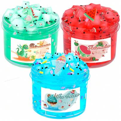 60ml Kids Watermelon Crystal Mud & Butter Mud Set, Handmade DIY Toys, Soft Stretchy Non-Sticky, Fun For Boys & Girls