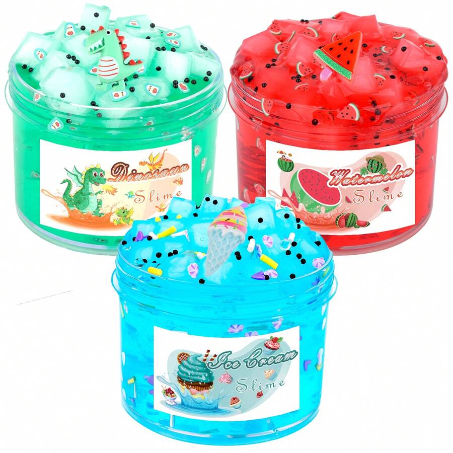 60ml Kids Watermelon Crystal Mud & Butter Mud Set, Handmade DIY Toys, Soft Stretchy Non-Sticky, Fun For Boys & Girls - Multicolor - View 1