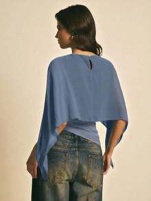 uello chal marrón para mujer, blusas elegantes para mujer, blusas casuales para mujer, apropiada para uso diario, salir, ir y venir en otoño/invierno, blusa de manga de murciélago, blusa marrón café, blusa marrón oscuro - Niebla azul - Ver 7