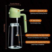 1pc 2-In-1 Dual-Use Oil Dispenser & Sprayer, High Borosilicate Glass Bottle With Non-Drip Spout & Gravity Sensor Lid, Mess-Free Kitchen Cooking Tool For Air Fryer, BBQ, Salad, Easy To Clean - View 2