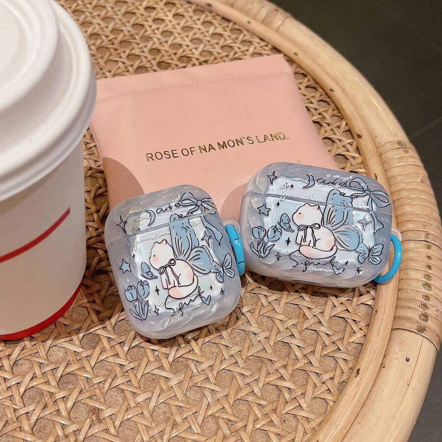1个创意蓝色蝴蝶兔子设计3耳机保护套，软质带挂绳，兼容苹果1/2/Pro/Pro2/Pro3 - 彩色 - 查看 1
