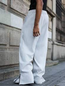 Pantalones largos para hombres, pantalones deportivos para hombres, pantalones deportivos casuales, con estampado de letras, bolsillos y cinturones de cuerda, muy adecuados para el uso diario. - Gris Claro - Ver 4