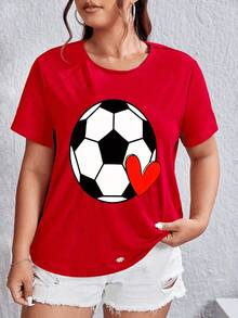 Camiseta de manga corta con cuello redondo y estampado de fútbol para mujer, edición limitada, de algodón ligero y a. - Blanco - Ver 1