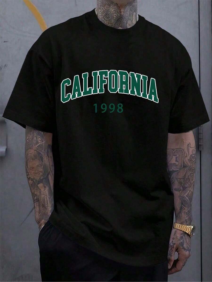 Camiseta de Manga Corta Holgada Casual Versátil con Estampado Divertido, Ideal para Vacaciones, Trabajo y Uso Diario - Negro - Ver 1
