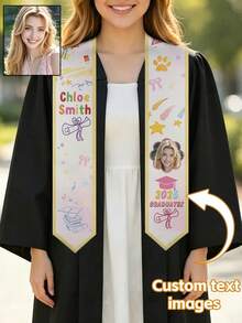Customizable Graduation Shawls For Children, Graduation Sashes With Personalized Prints Of Names And Years, And Satin Shawls With Cute Paw Prints And Crown Patterns, Suitable For Graduates Of All Ages. - Multicolor - View 12