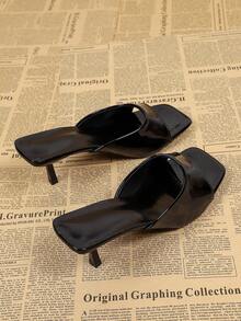 Giày sandal cao gót mũi vuông thời trang dành cho nữ, sandal hở mũi đa năng cho mùa hè. - màu đen - Xem 6