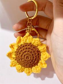 1 pieza/3 piezas Llavero de girasol de hilo trenzado, con mosquetón, accesorio de llavero decorativo para mochila, bolsa escolar, llaves, botella de agua, llavero práctico - Amarillo - Ver 4