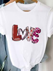 Women's Soft And Comfortable Pure Cotton T-Shirt With A  Letter Print, Versatile For Casual Everyday Wear And Stylish For Going Out. Women's Summer Graphic Tees, Casual Short-Sleeved Crew Neck Printed Tee, Local Spring/Summer Streetwear Fashion. - 白色 - 查看 1