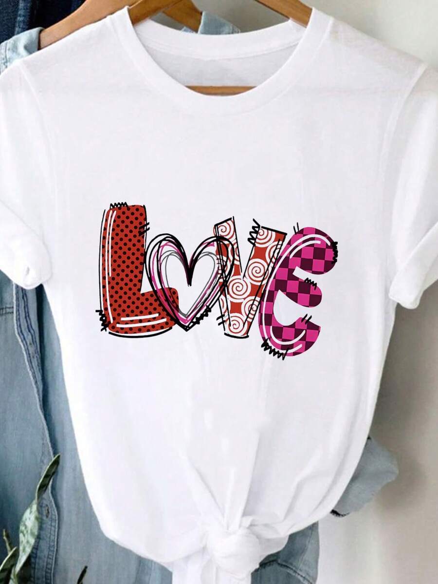 Women's Soft And Comfortable Pure Cotton T-Shirt With A Letter Print, Versatile For Casual Everyday Wear And Stylish For Going Out. Women's Summer Graphic Tees, Casual Short-Sleeved Crew Neck Printed Tee, Local Spring/Summer Streetwear Fashion. - 白色 - 查看 1