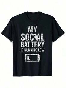 Gift1 pieza de camiseta de manga corta con cuello redondo y estampado en una sola cara, 180 g, 100% algodón.Diseño "My Social Power Is Low" (Mi poder social es bajo), anti-social.Unisexo.Suave - Negro - Ver 6