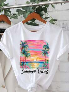 Women's Hawaiian Shirt For Women And Unisex - Short Sleeve, Round Neck, Lightweight, Breathable, Soft, With Palm Tree And Tropical Print GGift, Casual Beach Shirt Suitable For Pool, Vacation, Spring Summer Outfits, Machine Washable, Hawaiian Design, Women's Shirts - 白色 - 查看 1