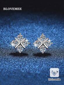 2 chiếc Bông tai Moissanite đơn bạc 925 ngọt ngào và đa năng 40 điểm, thích hợp cho trang phục hàng ngày của phụ nữ & Quà tặng lễ hội - Bạc - Xem 6