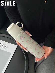 1pc 500ml (16.9oz) Stainless Steel Double Wall Insulated Tumbler With Lid And Handle, Rose Floral Pattern, Suitable For Outdoor, Office, Home, School, Car, Gym, Travel, Birthday, Holiday, Mother's Day, Father's Day, Back To School, Valentine's Day Gift - Multicolor - View 6